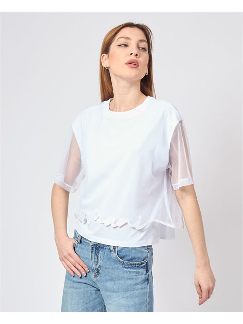 AX women's t-shirt with sheer sleeve ARMANI EXCHANGE | XW000541-AF10359U0002